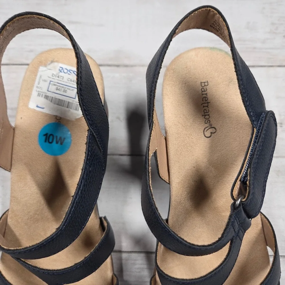 Baretraps Kyann Wedge Sandal Womens 10W Navy Blue Strappy Comfort‎ Slingback Low